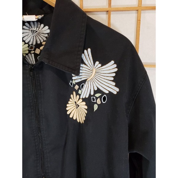 Vintage Jacket Embroidered Black Floral Boho Black CC Sportswear - Size Medium - Picture 3 of 14
